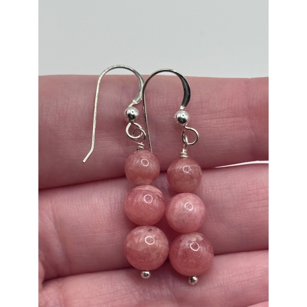 Jay King Sterling Silver Rhodochrosite Bead Dangle Earrings